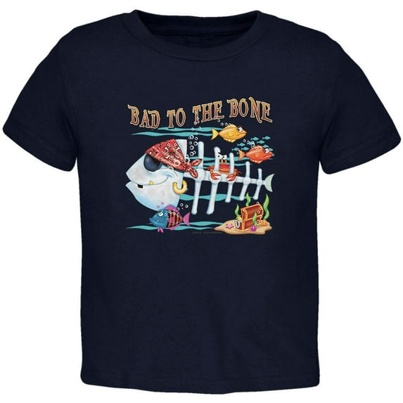 Bad to the Bone Pirate Fish Toddler T Shirt Navy 3T