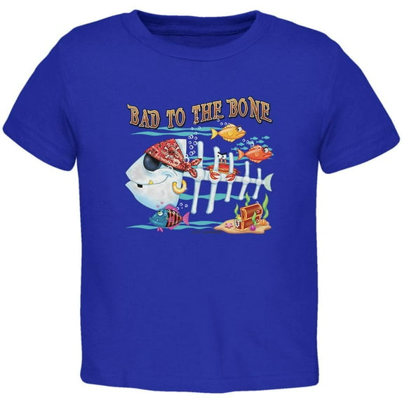 Bad to the Bone Pirate Fish Toddler T Shirt Royal 2T