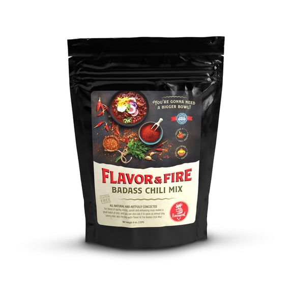 Flavor and Fire Foods, Badass Chili Mix, All Natural and Artfully Concocted, Earthy Chilies, Spices, and Enlivening Mojo, Gluten Free, Badass Flavor Boost, Southwestern Flair, Made in Ohio (8oz)