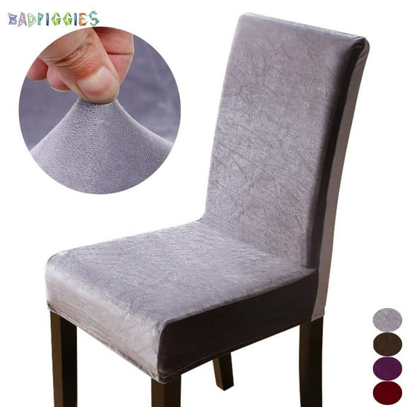 BadPiggies 1 Pack Velvet Stretch Dining Room Chair Covers Soft Removable Dining Chair Slipcovers, Grey