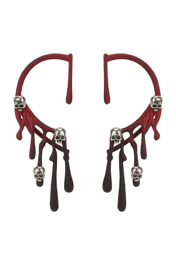 BadPiggies 1 Pair Skull Ear Cuffs for Women, Halloween Skeleton Head Ear Wrap Clip-on Earrings for Costume Party Cosplay