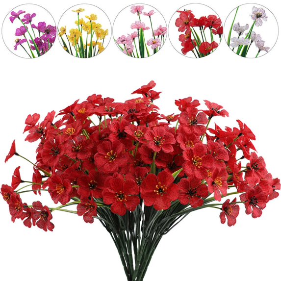BadPiggies 10 Bundles Artificial Flowers No Fade Plastic Violet UV Resistant Hanging Plants for Outdoor Garden Porch Window Decor (Red)