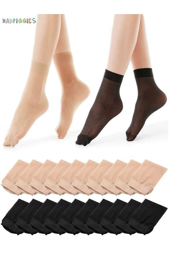 BadPiggies 10 Pairs Women Ankle High Nylon Sheer Socks Soft Silky Elastic Summer Thin Transparent Stockings (Black)