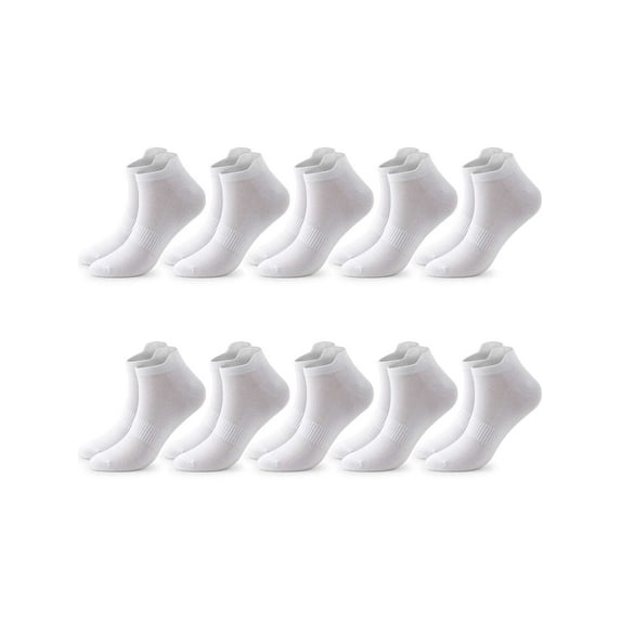 BadPiggies 10 Pairs Women's Ankle Socks Thin Soft Athletic Low Cut Cotton Socks With Tab (White)