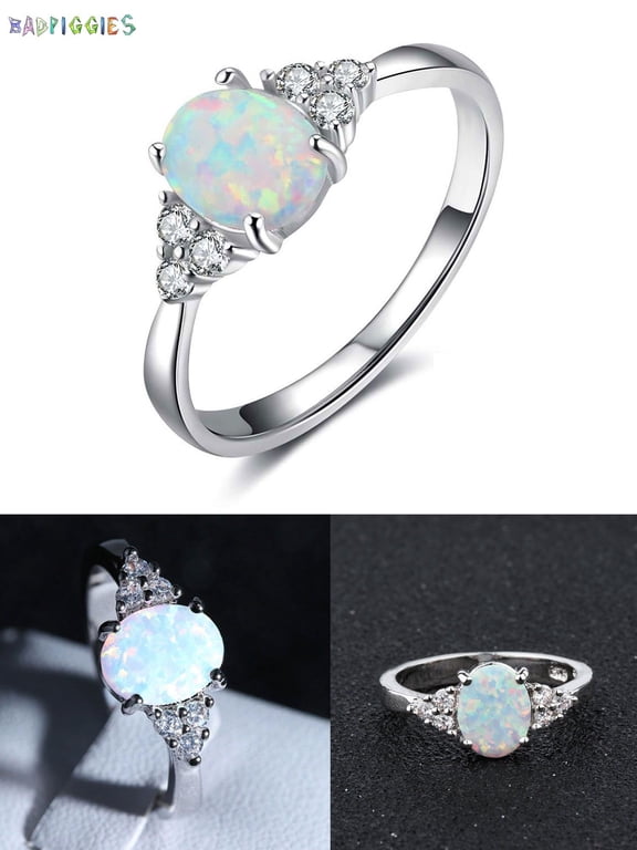 BadPiggies 100% 925 Sterling Silver Oval White Fire Opal Gemstone Ring for Womens Wedding Engagement (Size 8)