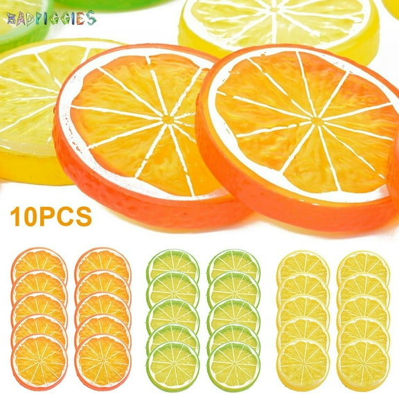 BadPiggies 10PCS Realistic Fake Lemon Slices Plastic Artificial Lemon Limes Simulation Fruit Model Decor for Vase Filler Kitchen Home Restaurant (Orange)