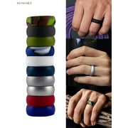 BAD PIGGIES BadPiggies 10Pcs Men's Silicone Wedding Bands Fashion Stackable Rings Set For Gift Sport Gym (Size 12)