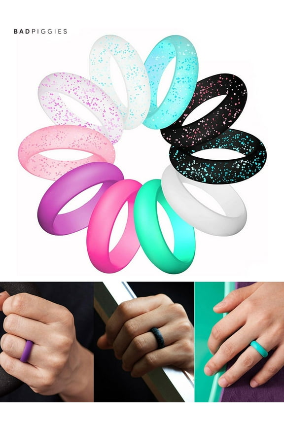 BadPiggies 10Pcs Women Waterproof Silicone Wedding Band Stackable Rubber Engagement Rings Set (Size 5)