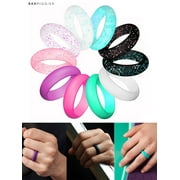 BadPiggies 10Pcs Women Waterproof Silicone Wedding Band Stackable Rubber Engagement Rings Set (Size 9)