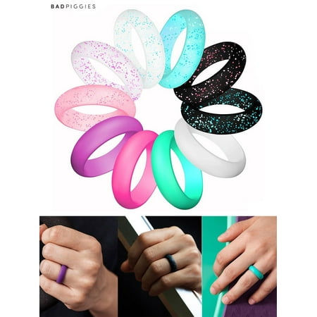 BadPiggies 10Pcs Women Waterproof Silicone Wedding Band Stackable Rubber Engagement Rings Set (Size 9)
