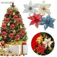 thumbnail image 1 of BadPiggies 12Pcs 5.9" Glitter Artificial Flowers Christmas Tree Ornaments Poinsettia Artificial Flowers for Christmas Home Wedding Party Decorations (Gold), 1 of 9