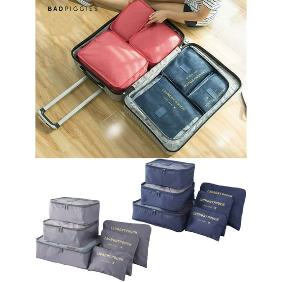 BadPiggies 12Pcs Waterproof Packing Cube Travel Organizer Clothes Storage Bags Luggage Organizer Pouch Set (Gray+Navy)