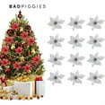 thumbnail image 1 of BadPiggies 12pcs 15cm Glitter Artificial Flowers Christmas Tree Ornaments Poinsettia Artificial Flowers for Christmas Home Wedding Party Decorations,Silver, 1 of 7
