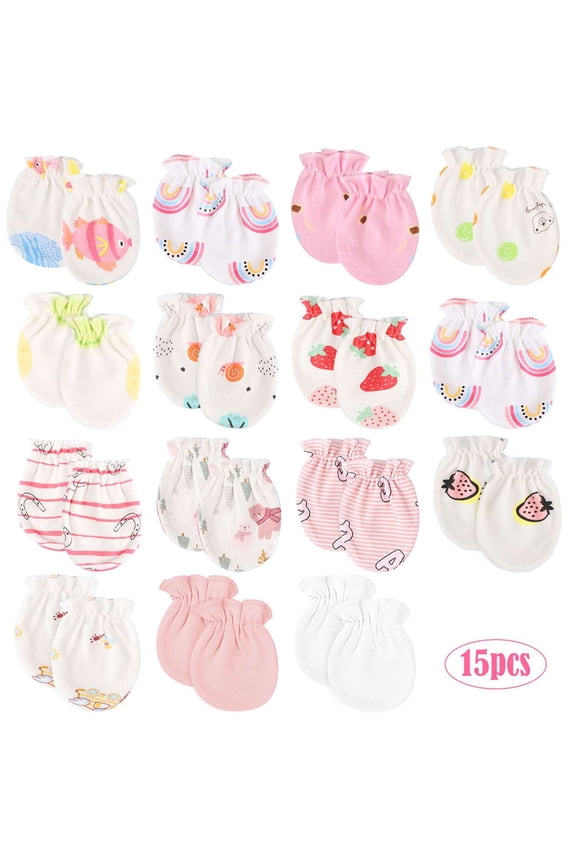 BadPiggies 15 Pairs Newborn Baby Mittens Cotton No Scratch Gloves for Baby Boys Girls 0-5 Months