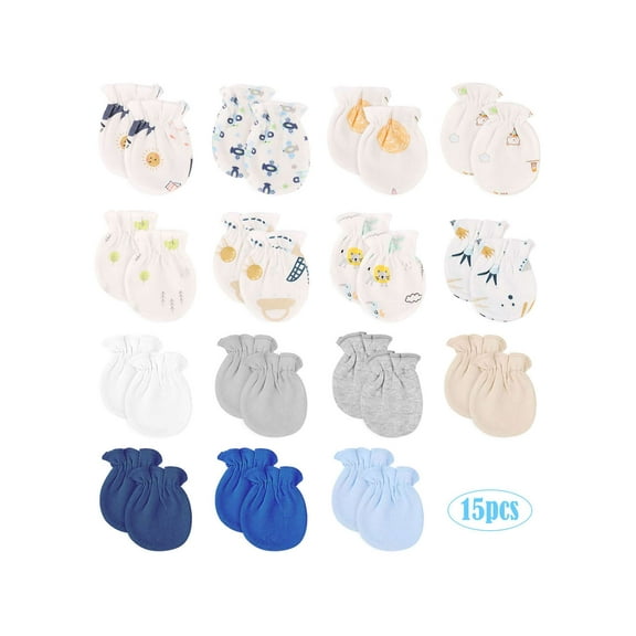 BadPiggies 15 Pairs Newborn Baby Mittens Cotton No Scratch Gloves for Baby Boys Girls 0-5 Months