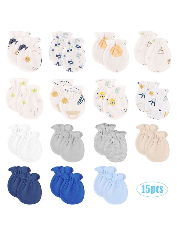 BadPiggies 15 Pairs Newborn Baby Mittens Cotton No Scratch Gloves for Baby Boys Girls 0-5 Months