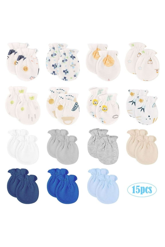 BadPiggies 15 Pairs Newborn Baby Mittens Cotton No Scratch Gloves for Baby Boys Girls 0-5 Months