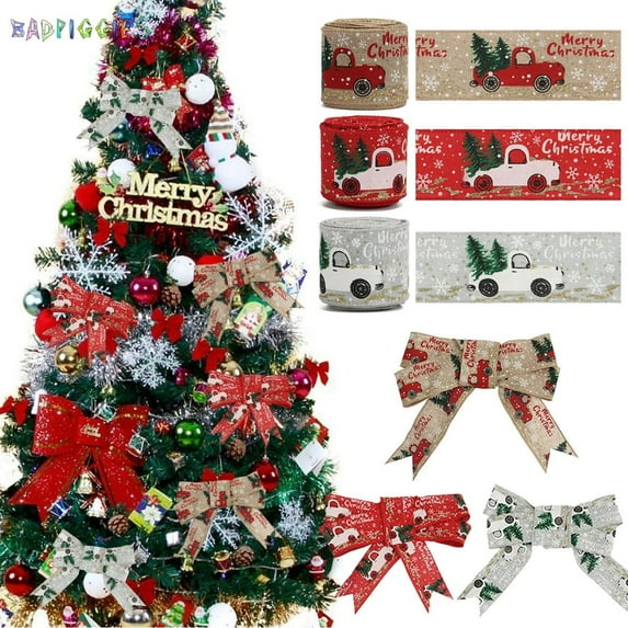 BadPiggies 16.4ft Christmas Wired Burlap Ribbon Vintage Truck for DIY Christmas Tree Crafts Floral Bows Decoration