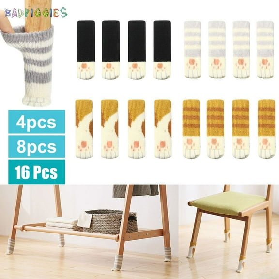 BadPiggies 16/8/4PCS Table Chair Leg Covers Cute Cat Paw Knitted Furniture Pads Elastic Floor Protectors Home Decoration (Black)