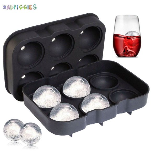 BadPiggies 2 Pack Silicone ICE Ball Maker Set with Funnel Sphere Tray Round Cube Molds For Whiskey Cocktails Party (6 Sphere Mold)