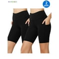 thumbnail image 1 of BadPiggies 2-Pack Women High Waist Active Yoga Shorts Side Pockets Bike Shorts Compression Pants 2XL, Black, 1 of 5