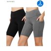 DEVOPS Women's High Waist Workout Shorts 2-Pack With Pockets - Moisture Wicking, No Muffin Top (Black/Niagara, Medium) 4 thumbnail image