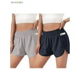thumbnail image 1 of BadPiggies 2-Pack Women's Quick-Dry Running Shorts Elastic High Waisted Athletic Shorts Pants Sporty Workout Shorts with Zipper Pocket (M, Navy+Gray), 1 of 8