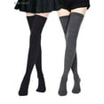 thumbnail image 1 of BadPiggies 2 Pairs Extra Long Cotton Thigh High Socks Over the Knee High Boot Stockings Womens Leg Warmers (Black+Gray), 1 of 7