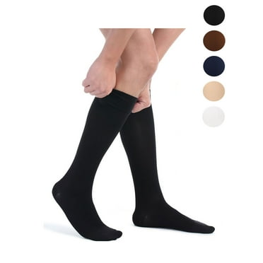 BadPiggies 2 Pairs Solid Knee-High Compression Socks for Men & Women Graduated 15-20 mmHg (L/XL, Navy Blue)