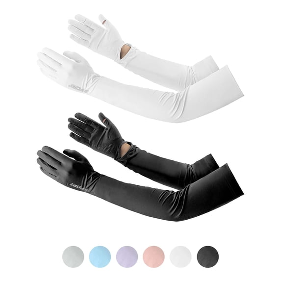BadPiggies 2 Pairs UV Long Sun Protection Gloves for Women Men, Sunblock Driving Gloves Non Slip Full Finger Arm Sleeve UPF 50+ Sun Protective for Outdoor Sports