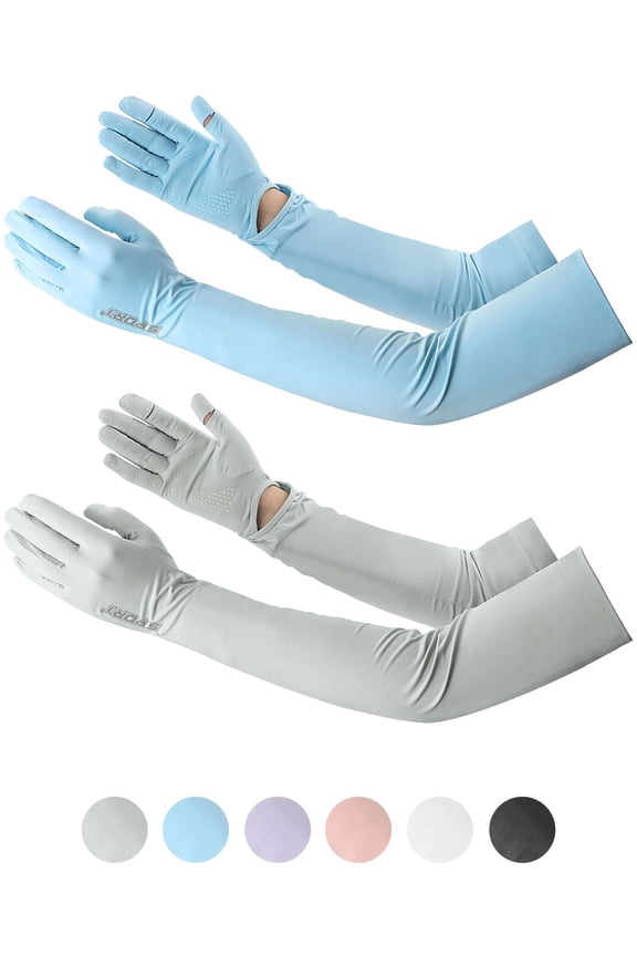 BadPiggies 2 Pairs UV Long Sun Protection Gloves for Women Men, Sunblock Driving Gloves Non Slip Full Finger Arm Sleeve UPF 50+ Sun Protective for Outdoor Sports