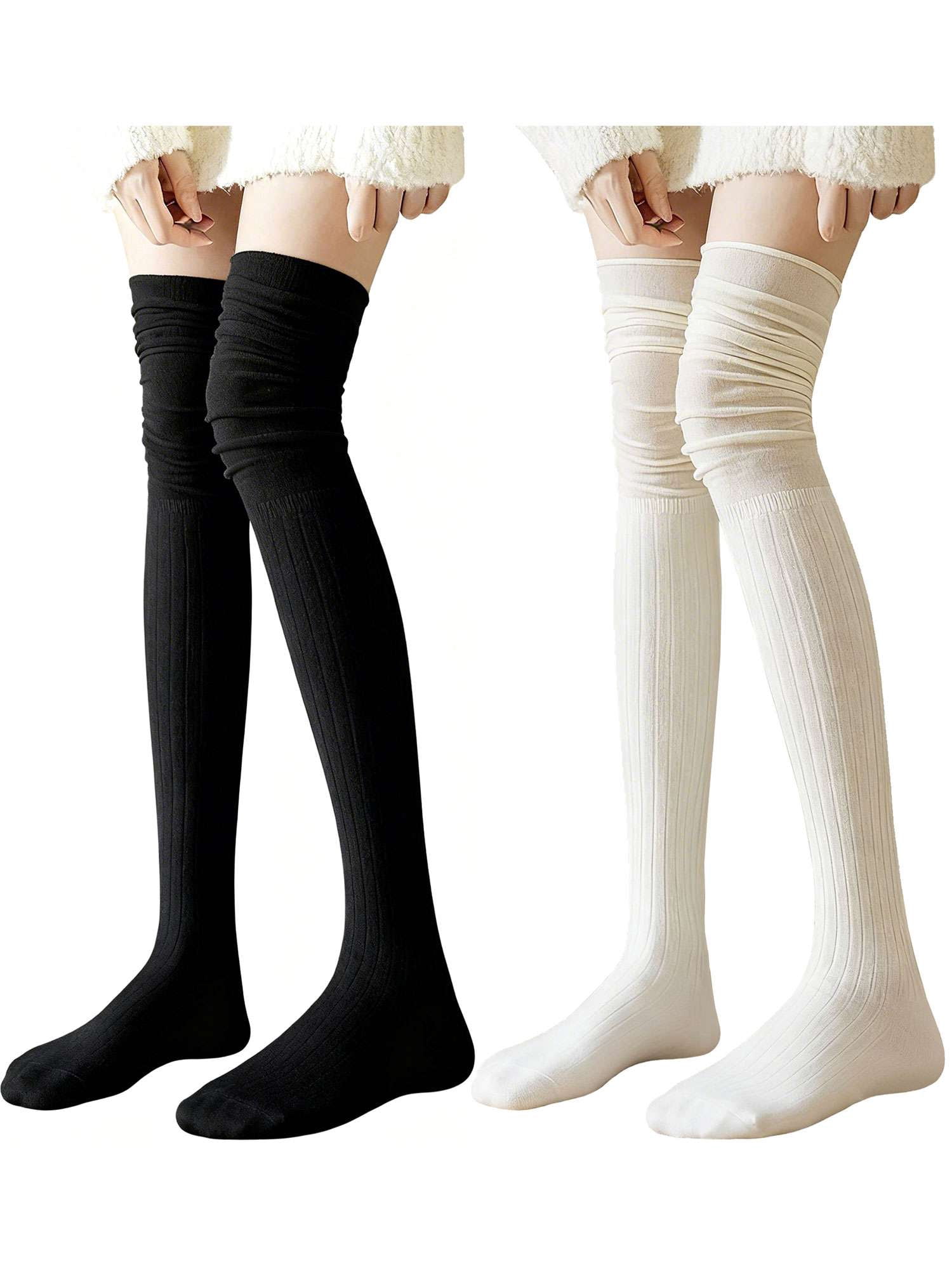 BadPiggies 2 Pairs Womens Thigh High Stockings Over Knee Socks Thin ...