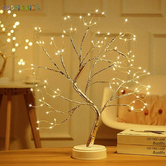 BadPiggies 20" Tabletop Bonsai Tree Light 108 LEDs Artificial Lighted Tree, Adjustable Branches Lamp for Gift Home Decor (Warm White)