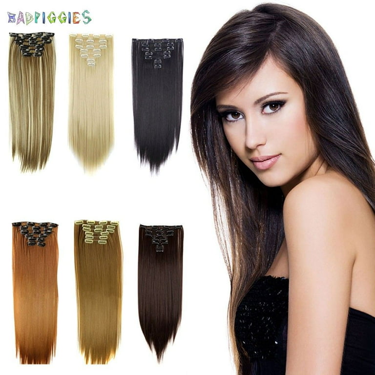 BadPiggies 24 16 Clips Long Straight Wig Full Head Clip in Synthetic Hair Extensions 6Pcs Hairpiece for Women 27 Honey Blonde Walmart