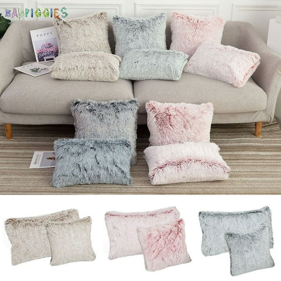 BadPiggies 2PCS Super Soft Faux Fur Throw Pillow Cover Cushion Case Luxury Long Plush Waist Pillowcase for Sofa Bed Home Decor 18" x 18" (Khaki)