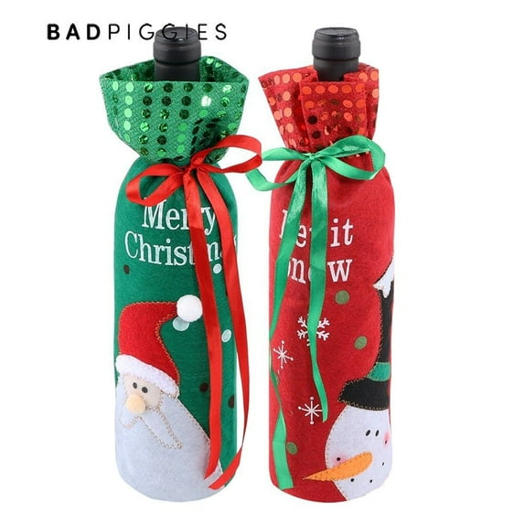 BadPiggies 2Pcs Christmas Snowman Santa Claus Wine Bottle Bag Cover for Christmas Party Dinner Decor(Green)