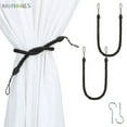 thumbnail image 1 of BadPiggies 2Pcs Curtain Rope Tiebacks, Decorative Handmade Drapery Rope Holdbacks with 2 Metal Screw Hooks (Black), 1 of 7