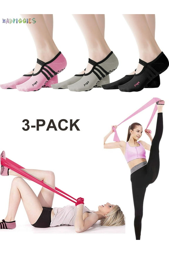 BadPiggies 3-Pack Non Slip Yoga Socks Slipper Womens Professional Rubber Dots Cycling Socks for Pilates Ballet Dance, 3 Color/Set