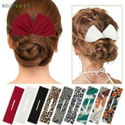 BadPiggies 3 Pieces Hair Deft Bun Maker, for French Twist Hair Elastic Bands Classy Multicolor Cloth Magic Clip Headband Lazy Hair Curler Hairstyle Accessories for Girl Women (Leopard)
