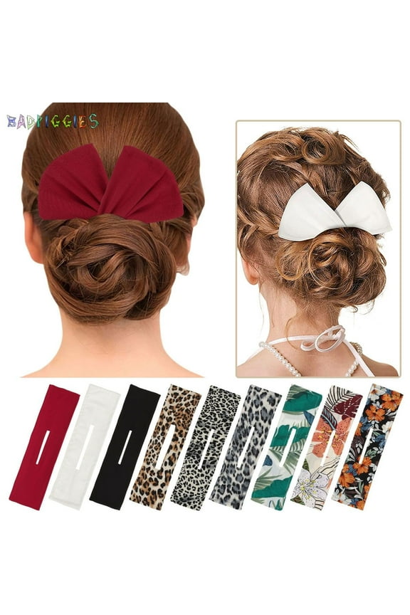 BadPiggies 3 Pieces Hair Deft Bun Maker, for French Twist Hair Elastic Bands Classy Multicolor Cloth Magic Clip Headband Lazy Hair Curler Hairstyle Accessories for Girl Women (Solid)