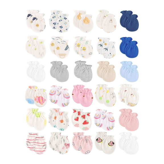 BadPiggies 30 Pairs Newborn Baby Mittens Cotton No Scratch Gloves for Baby Boys Girls 0-5 Months
