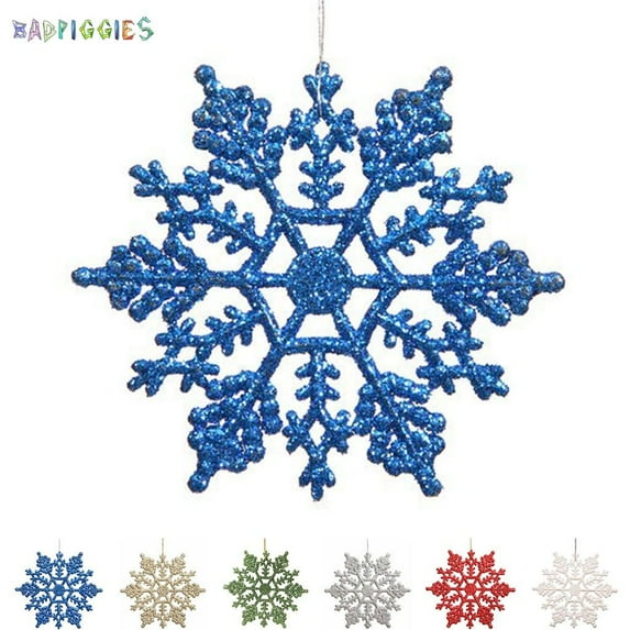 BadPiggies 4" Glitter Snowflake Christmas Ornaments, 24Pcs Sparkly Snowflakes Hanging Crafts for Xmas Tree Decorations (Blue)