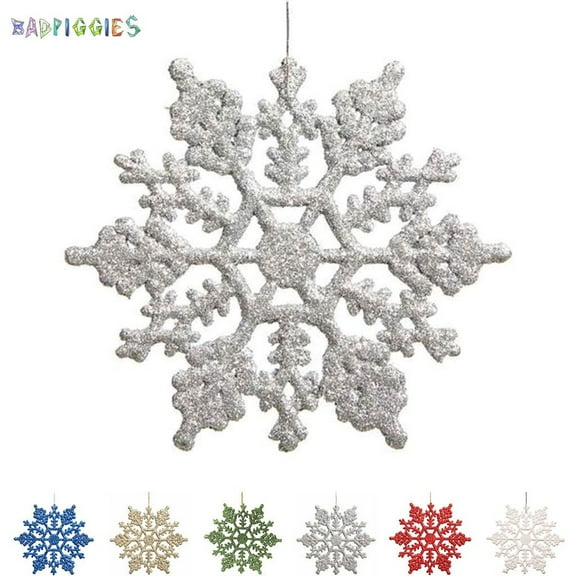 BadPiggies 4" Glitter Snowflake Christmas Ornaments, 36Pcs Sparkly Snowflakes Hanging Crafts for Xmas Tree Decorations (Silver)