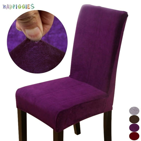 BadPiggies 4 Pack Velvet Stretch Dining Room Chair Covers Soft Removable Dining Chair Slipcovers,Purple