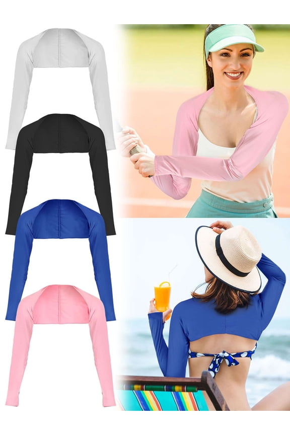 BadPiggies 4 Pack Women Cooling Shawl Arm Sleeve with Finger Hole Anti-UV Sun Protection Comfortable & Breathable for Golfing Driving Riding Fishing
