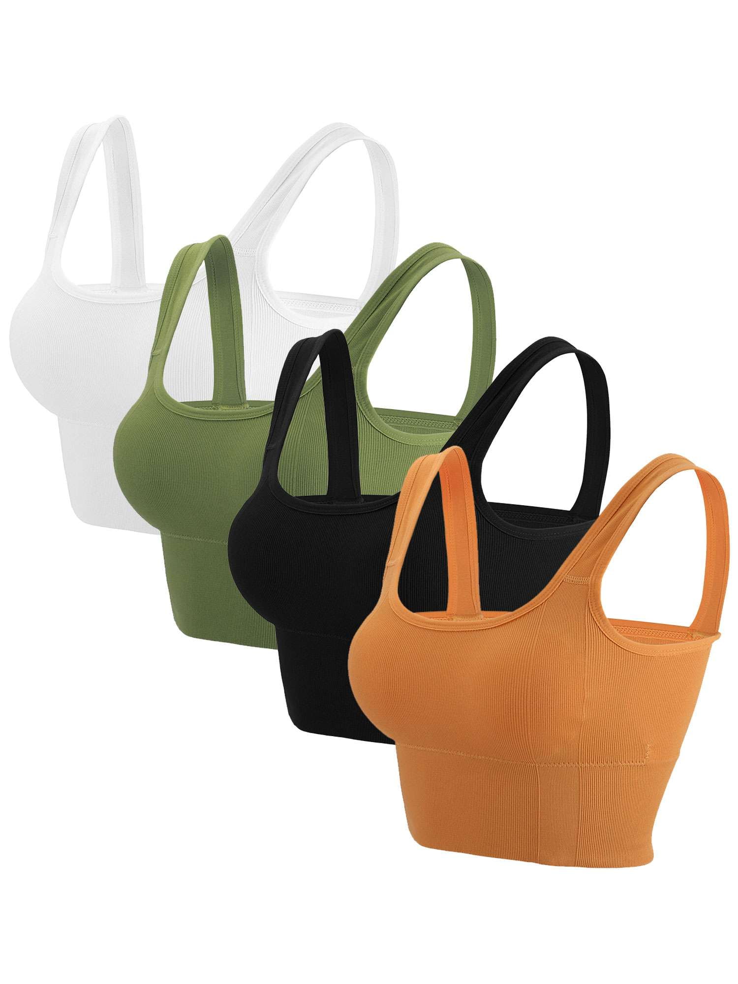 BadPiggies 4-Pack Women's Comfy Cami Bra Crop Top Wirefree Seamless Yoga Bralette Longline Padded Lounge Bra Pullover Sleep Bras, L/XL