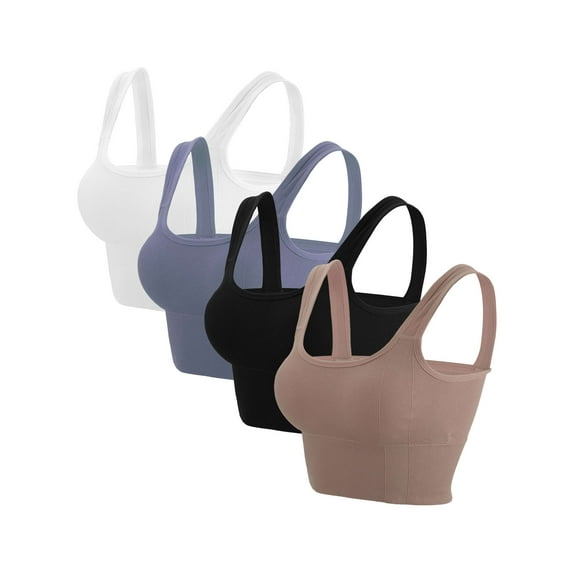 BadPiggies 4-Pack Women's Comfy Cami Bra Crop Top Wirefree Seamless Yoga Bralette Longline Padded Lounge Bra Pullover Sleep Bras, L/XL