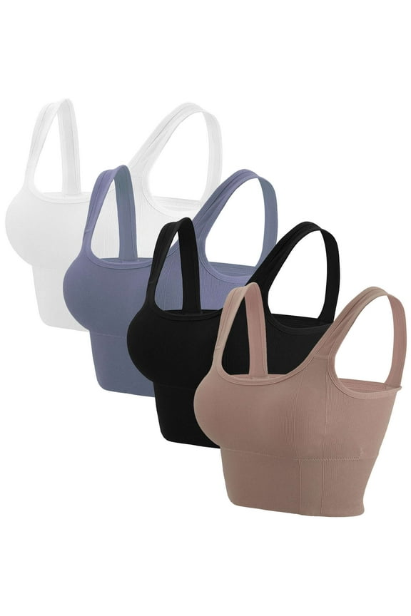 BadPiggies 4-Pack Women's Comfy Cami Bra Crop Top Wirefree Seamless Yoga Bralette Longline Padded Lounge Bra Pullover Sleep Bras, L/XL