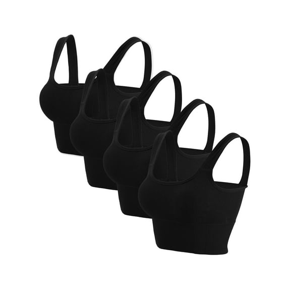 BadPiggies 4-Pack Women's Comfy Cami Bra Crop Top Wirefree Seamless Yoga Bralette Longline Padded Lounge Bra Pullover Sleep Bras, S/M