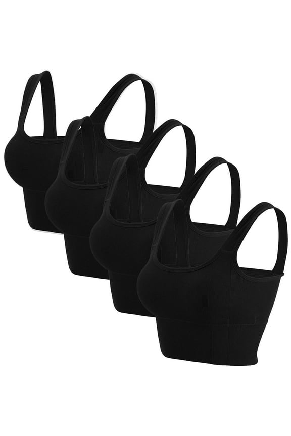 BadPiggies 4-Pack Women's Comfy Cami Bra Crop Top Wirefree Seamless Yoga Bralette Longline Padded Lounge Bra Pullover Sleep Bras, S/M